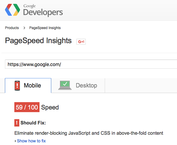 Google page speed test